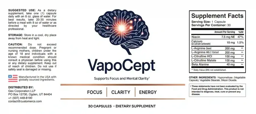 VapoCept label with Supplement Facts