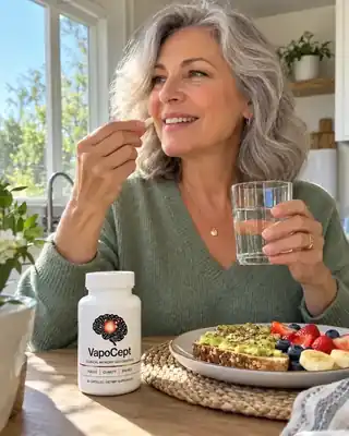 Taking a VapoCept capsule with water at breakfast
